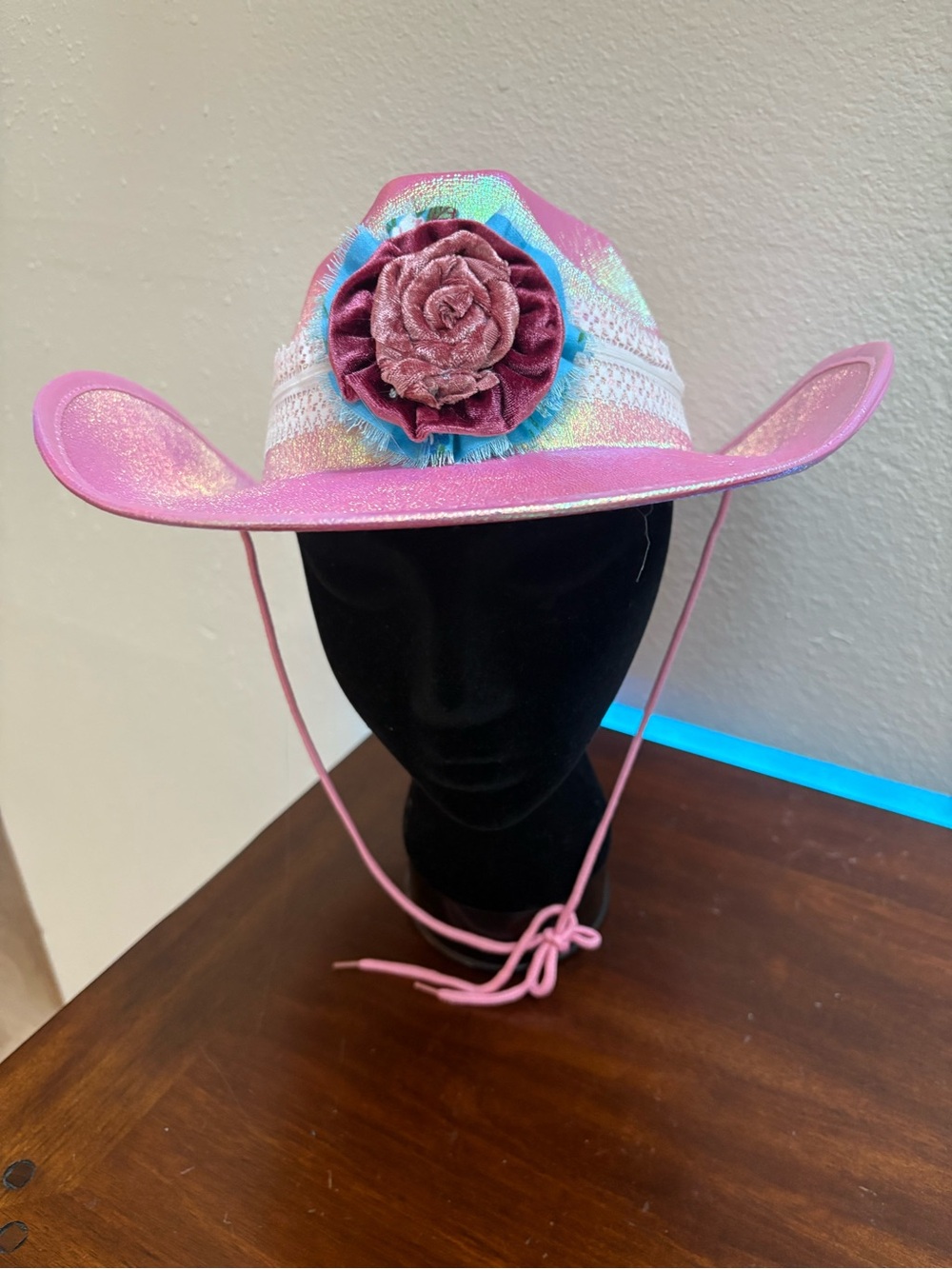 Pink Iridescent Festival Cowgirl Hat with Flower Accent
